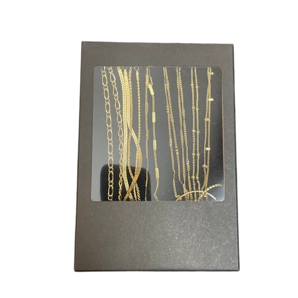Gold Layered Necklace Set Figaro Herringbone Satellite Bar Chain Multi Piece